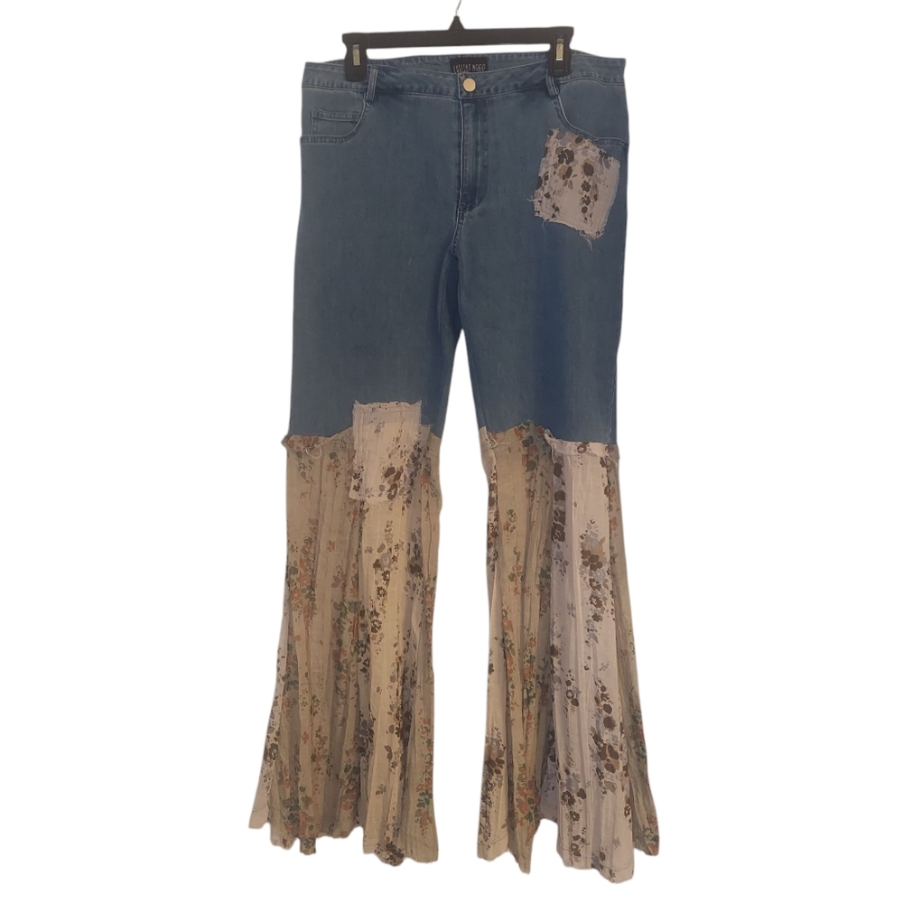 Floral Patchwork Flare Jeans